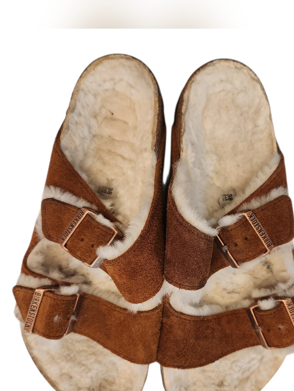 Birkenstock Shearling Suede Clogs - Brown with White Lining